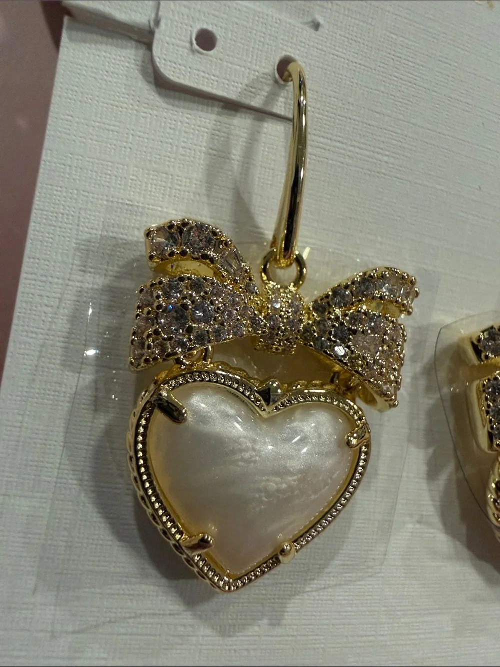 Kendra Scott | Gold Plated Heart, Pearl & Crystal Bow Drop Earrings - Picture 2 of 3